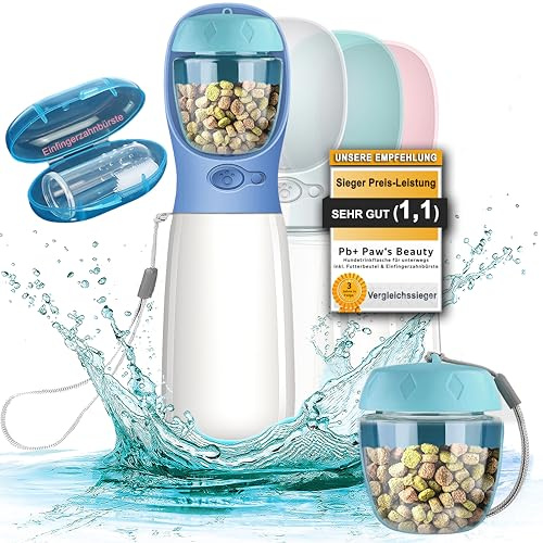 Paws Elegance 3 Cadeaux Set Bouteille d'eau Chien 550ml, Distributeur d'eau Portable Gourde pour Chien Chiot Chat Animaux Voyage Water Drink Bouteille