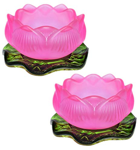 3.15 inches Lotus Candle Tealight Holder Set of 2 Tea Light Holders Candle Glass Holder Night Light Candlestick for Home Decor Candle Stand (Pink)