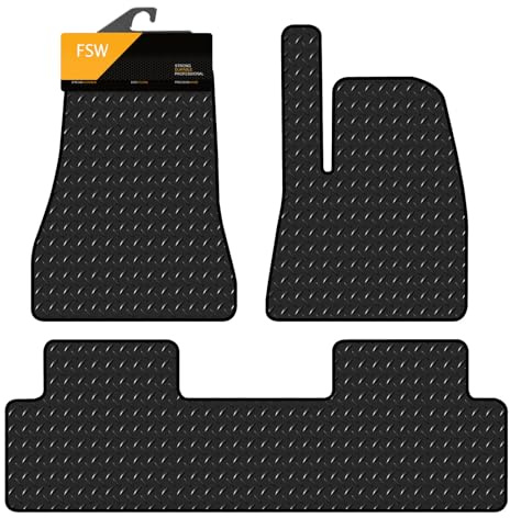 FSW Car Mats Fits Tesla Model 3 2021-On, 3mm Rubber, Black, 3 Piece | Custom Fit, Heavy Duty Floor Mats, Anti-Slip, Waterproof