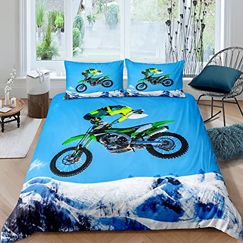 Homemissing Set di biancheria da letto per mountain bike, con copripiumino per motocross, sport estremi, 3D, per bici da cross, biancheria da letto e biancheria da letto, 2 pezzi,