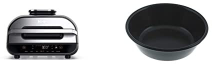 Ninja Foodi MAX Health Grill and Air Fryer [AG551UK], 3.8 L, Grey/Silver & Non-Stick Griddle Cup [4141J301UKE] Official Accessory Compatible with Health Grill AG301, Black