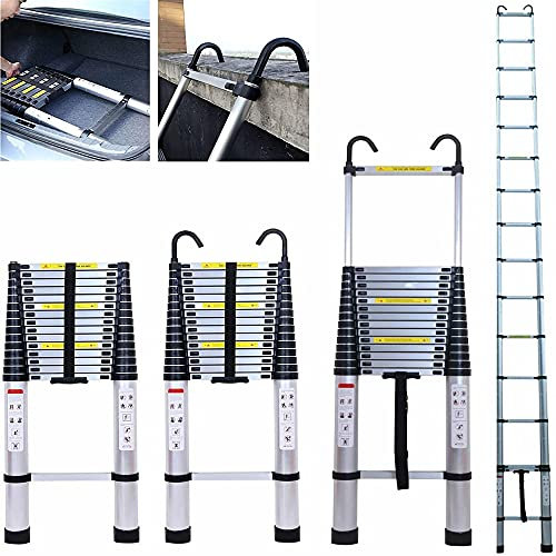 6,2M Échelle Télescopique, Échelle Pliante Aluminum avec 2 Crochets, Echelle Pliable Polyvalente pour Loft, Maison, Jardin, Capacité de 330 lbs
