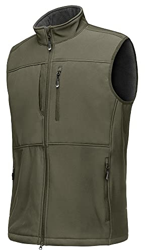 33,000ft Chaleco Softshell para Hombre, Chaqueta Sin Mangas Ligera y Respirable, Resistente al Viento para Viaje, Senderismo, Carrera, Golf, verde oliva, L