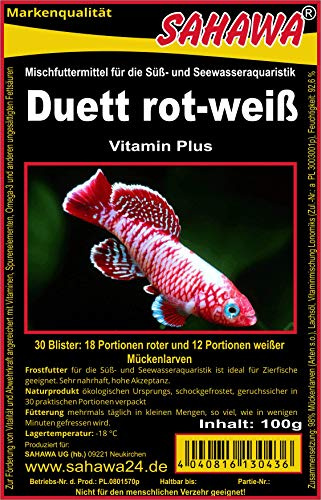 SAHAWA® Frostfutter 10×100 g Blister – Duett rote & weiße Mückenlarven – Hochwertiges Fischfutter für Zierfische
