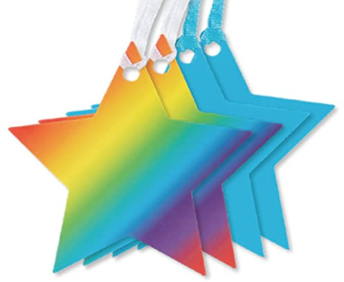 Glick MTJ17 Geschenkanhänger, Regenbogensterne und blaugrüne Sterne, Multipack, Pastellsterne, Sterne, Geschenkanhänger für Geschenkverpackungen, helle Sterne, 4 Stück