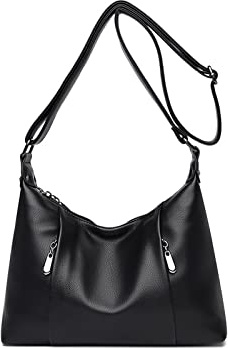 NICOLE & DORIS Damen Umhängetasche Casual Schultertasche PU Leder Messenger Bag Multi-Pocket Crossbody Bag Damen Gross Leicht Handtasche Schwarz