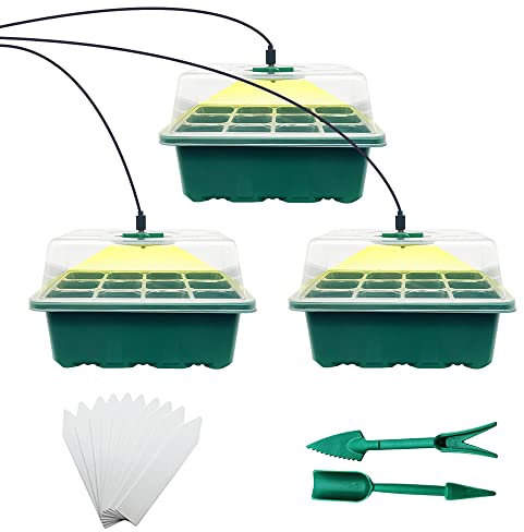 3 Pièces Mini Serre pour Plantes, Intérieure Plateau Semis avec couvercles,mini serre interieur,électrique chauffant Ensemble de Propagation de Serre avec Lampe de Plante,Bac à semis Pépinière Boîte