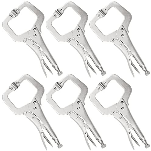 JOIKIT 6PCS 11 Inch C-Clamp Locking Pliers, Welding Pliers, C-Clamp with Swivel Pads, Vise Grip for Carpentry, Welding, Electrical Equipment