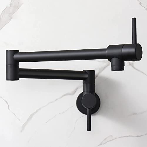 REHOMAONG Topffüller, Wasserhahn, mattschwarz, kommerzielle Wandhalterung, Messing, Kupfermaterial, Küchenarmatur, in der Wand, schwarz, faltbarer Wasserhahn, dehnbar, Schwenkarm, Topffüller