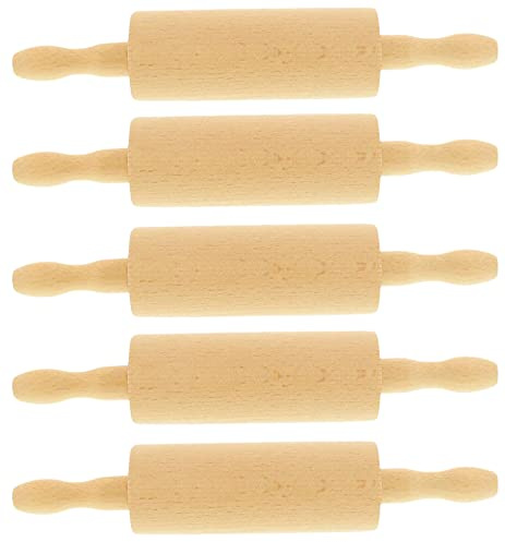 teemando® 5 X Marken-Holz-Teigrolle für Kinder, 23 cm, drehbare Achse, Marzipanrolle, einfaches ausrollen Mit dem Mini-Nudelholz