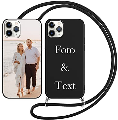 Yoedge Handykette Personalisierte Handyhülle für Apple iPhone 11 Pro MAX Hülle mit Band Kordel 6,5,Selbst Gestalten mit Foto Bild Text Individuelle Schutzhülle Schwarz Cover für iPhone11 Pro MAX Case