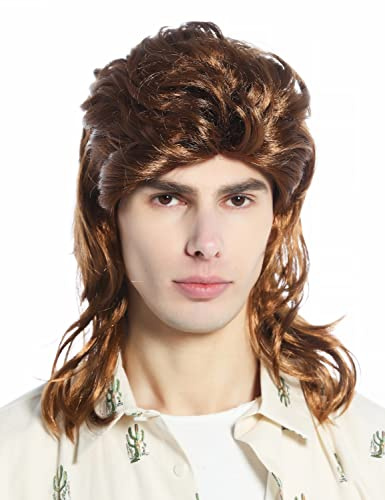 WIG ME UP - 210162-P6 Perücke Damen Herren Karneval Fasching Vokuhila 80er Jahre Proll braun toupiert wellig