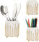 SUMTree 3Pcs Utensil Holder White Ceramic Flatware Organisers Tableware Holder with Metal Frame Utensils Storage Jar for Forks, Spoons, Knives Pens, Makeup Brushes, Home and Office Supplies