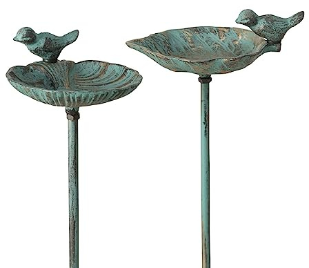 ReWu Vogeltränke stehend zum einstecken Wasserstelle für Vögel Vogelbad Wassertränke aus Gusseisen Länge 98 cm Vogel auf Blatt - Zufällige Auswahl