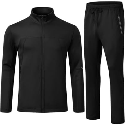 Rdruko Tuta da uomo, 2 pezzi, per atletica, sportiva, casual, con cerniera intera, tuta da jogging, nero, Large