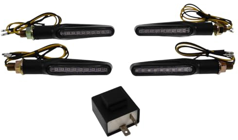 2EXTREME 4x LED Blinker Lauflicht + Blinkerrelais kompatibel mit Motorrad | Schwarz, 12 V, 2-poliges elektronisches Relais; kompatibel mit ATV Quad, Roller, Enduro, Chopper; sequentiell, M10 Gewinde