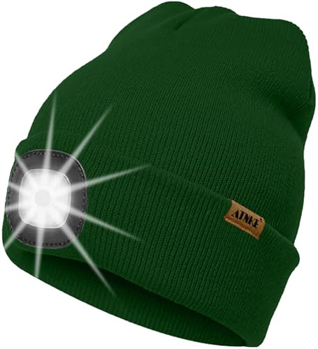 ATNKE LED Beleuchtete Mütze mit Licht,Wiederaufladbare USB 4 LED Beleuchtete Laufmütze Extrem Heller Lampe Winter Warme Stricken Mütze Technik Geschenke für Herren und Damen