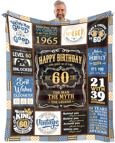 VXDRZGT Decke zum 60. Geburtstag, 152,4 x 127 cm, Geschenke zum 60. Geburtstag für Männer, Geschenke für 60 Jahre Alten Mann