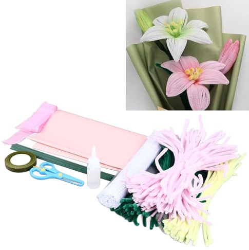 DIY Chenille-Stiel-Blumenstrauß-Set, Pfeifenreiniger, Chenille-Stiel, Pfeifenreiniger-Bastelbedarf, Simulation, Innovatives, Handgefertigtes Pfeifenreiniger-Lilien-Set für Hochzeitsgeschenk, Urlaubsde