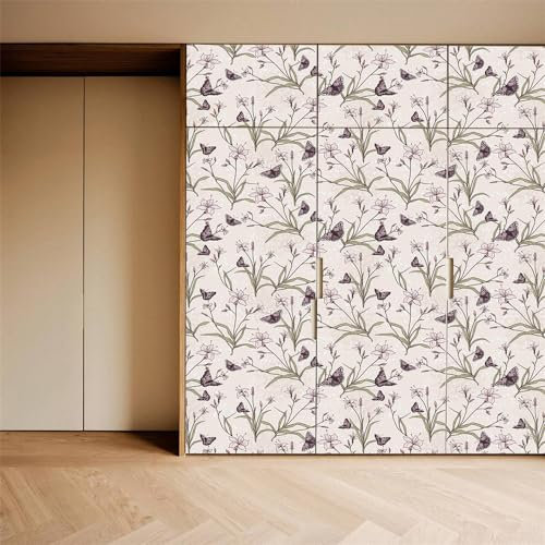 Selbstklebende Tapete Lila Schmetterling Grün Strukturtapete Wandtattoo Schlafzimmer Tapete Selbstklebend Vliestapete Wallpaper for Living Room Tapeten Wandschutzfolie 40x100cm/2 Pcs