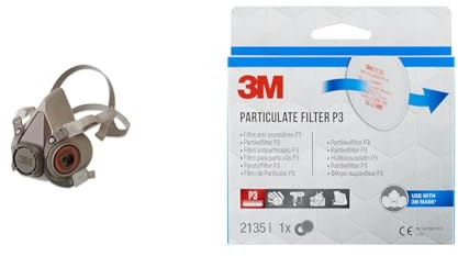 3M Reusable Half Face Mask, Medium, 6200, EN safety certified & Particulate Filter – Fine Dust Filter with P3 Protection Level Respirator Masks