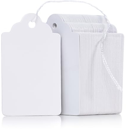 Uniclife 200 Pcs Price Tags 1.8 Inch Writable Price Labels White Price Display Tag for Pricing Clothing Jewelry Gifts Blank Hang Tag Merchandise White Marking Tags with Strings, 1.8 x 1