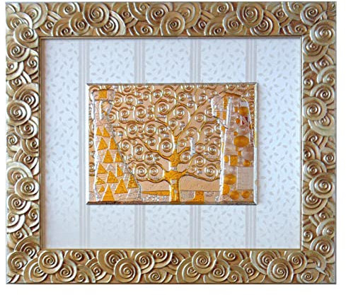 Generico QUADRO L'ALBERO DELLA VITA GUSTAV KLIMT IN ARGENTO cm33x24 CORNICE LEGNO cm64x55x3 CAPOLETTO CAPEZZALE -> TUO IN 24/48h