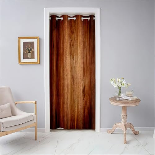 Odot Tende Oscuranti Interni 1 Pezzo con Occhielli, Tende per Porta Termica Isolante con Motivo Tavola di Legno retrò, Tenda Divisore per Soggiorno Camera da Letto (120x200cm,Marrone)