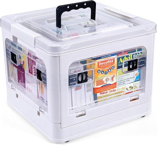 Gifhomfix Medicine Storage Box with Handles, Large Capacity First Aid Box, Clear Medical Supply Organizer with Removable Tray, Multipurpose Plastic Medicine Chest with Wheels