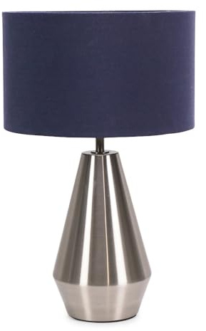 ValueLights | Silver Metal Touch Dimmer Table Lamp with Navy Blue Drum Shade | Home Décor, Bedside & Desk Lamp | Includes Bulb