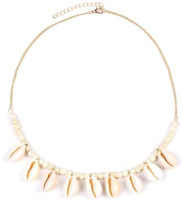 Tesselite Muschelkette im böhmischen Stil, türkis, weiß, türkisfarbener Muschelanhänger, Persönlichkeitskette für Damen, für den Sommer, für den Alltag, Türkis, Einheitsgröße