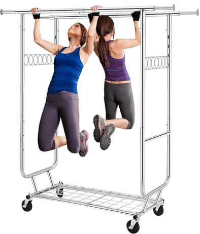 Uptyia Burro Ropa Resistente con Ruedas - Perchero Closet Ajustable + Barra para Colgar Ropa | 610LB (277kg) | 188x53x173 cm | Armario Móvil para Lavandería y Tiendas