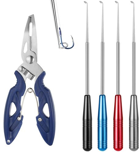 YFPOPONE 5 Pcs Fish Hook Remover Tool Kit With Fishing Plier, Quickrelease Fishhook Extractor In 4 Colours, Fishing Hook Quick Removal Device 16.5cm, Fishing Accessories For Removing Hooks