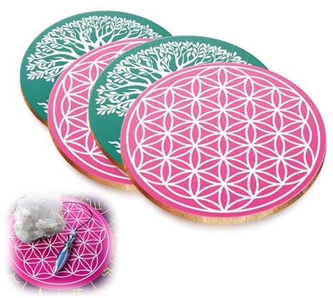 Hugwish 4 piezas Flor de la Vida de madera para meditación (15 X 15 cm), Árbol de la Vida de madera para recargar piedras adivinatorias y péndulos, Decoración Flor de la Vida(4)