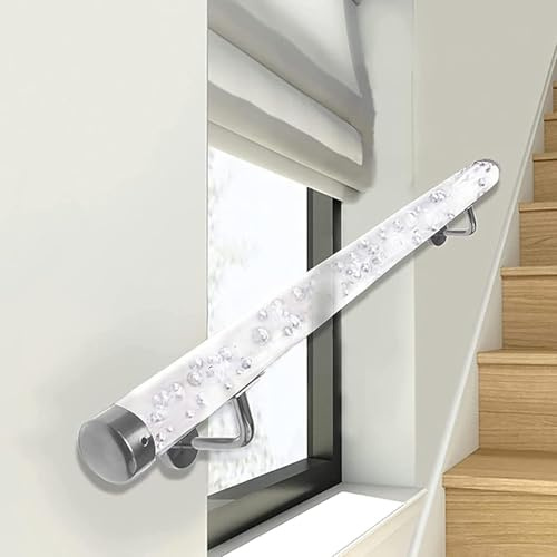 Kit de escalera de acrílico transparente de 90 cm, pasamanos de cristal transparente para escaleras de interior completo con 2 soportes plateados ajustables de 50 a 140 cm