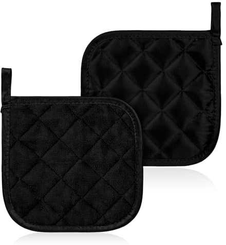 2pcs Hot Pot Holders for Kitchen Cotton Oven Heat Resistant Potholder 17cm/6.69inch Large Pot Holders Coasters Baking Square Oven Mitts for Kitchen and Baking Hot Pots Holder for Kitchens (Black)