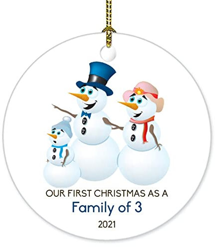 Weihnachtsbaumschmuck 7.3cm, Unser Erstes Weihnachten Als Familie Weihnachtsanhänger Lustige Christbaumschmuck Anhänger Premium Runde Keramik Ornament Für Holiday Neujahr Geschenk Hausdeko