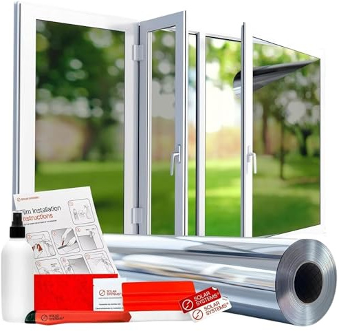 Solar Systems Sonnenschutzfolie Fenster Außen 100x100 cm | Selbstklebende Fensterfolie mit Sichtschutz. Für Fenster Außen. Hitzeschutz, Sonnenschutz, UV Schutz & Isolierfolie.