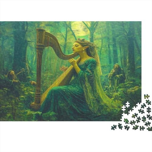 Elfen und Feen Puzzle 1000 Teile Für Erwachsene Puzzle irisch Harfe Geschicklichkeitsspiel Für Die Ganze Familie Erwachsene Premium Quality Entspannend 1000pcs (75x50cm)