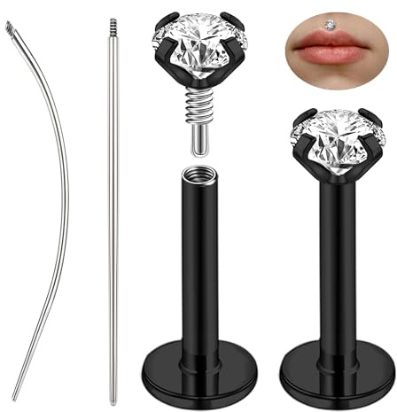 ZS 1 Paire Piercings Labret Acier Inoxydable 316L Bijoux Philtrum Ashely Internal Thread, 16G Zircone Cubique Boucles d'Noireilles Tragus Hélix Pour Femmes Hommes (Noir,16g,L:10mm,CZ:3mm)