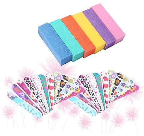 50 Piezas Limas de Uñas Profesionales de Doble Cara | Tiras de Lijado Estampadas, 10 Piezas de Esponja, Eva Pp Papel Abrasivo Color Aleatorio
