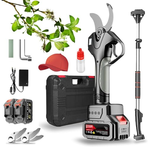 Cordless Pruning Shears Electric for Branches Battery Operated Secateurs with 2 Extension Pole Cutting Diameter 50mm Tree Scissors Pruners Gardening