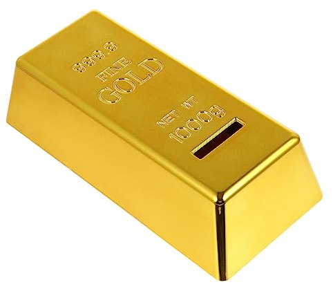 Vaguelly Novelty Bar Shaped Saving Box Bank with Stopper for Home Decor and Office Decoration Attractive Design for Saving Money Golden