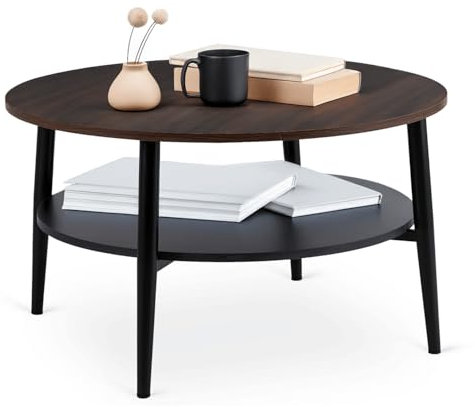 MEBEL ELITE Couchtisch Rund 80 x 45 cm - Modern Wohnzimmertisch Holzoptik mit Stauraum - Sofatisch Rund für Wohnzimmer und Büro - Runder Tisch mit Zweiter Ablage - Pflegeleicht und Langlebig
