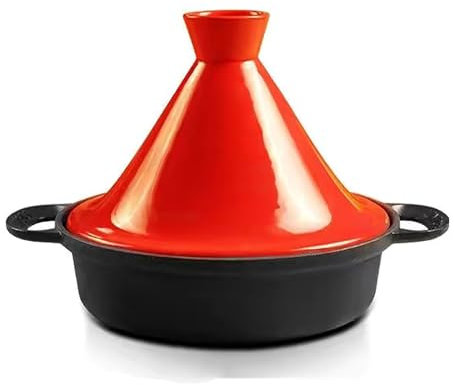 HAJHI Hierro Fundido Tajine Marroqui Gas Tajín Marroquí Con Cerámica Tapa Tajina Inducción Asas Dobles Retiene La Humedad Utensilios De Cocina(Red)