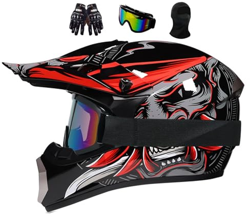 MTB Helm Fullface Downhill Motorradhelm Kinder, Jugend Herren Crosshelm Erwachsener Motocross Für Quad Enduro ATV Schutzhelm Mountainbike Bergbuggy Sport Schutz, Mit Handschuhe Brille