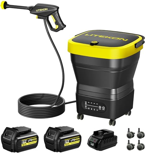 Litekon Portable Cordless Pressure Washer, Max 750PSI,2x5.0Ah Battery, 4 Adjustable Pressure Electric with 4.5Gal Tank 10FT Hose, 6-in-1 Nozzle for Car Washer,Patio,Camping