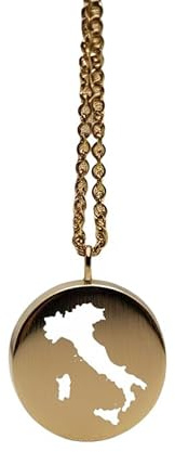 Pendentif carte de l'Italie en argent sterling plaqué or 14 carats, forme ronde de 24 mm et épaisseur de 1,5 mm, breloque Terre, bijou de voyage délicat | Médaillon gravé Aventure | LKB_MAP_424