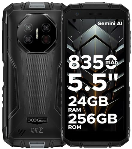 DOOGEE Fire 3 Ultra Android 15 AI Outdoor Handy ohne Vertrag, 24GB + 256GB/2TB TF Outdoor Smartphone, 8350mAh, Unisoc T7200, 5.5HD+16MP Gemini AI+20MP Nachtsicht Kamera, 4G LTE, Face ID, NFC,OTG,IP68