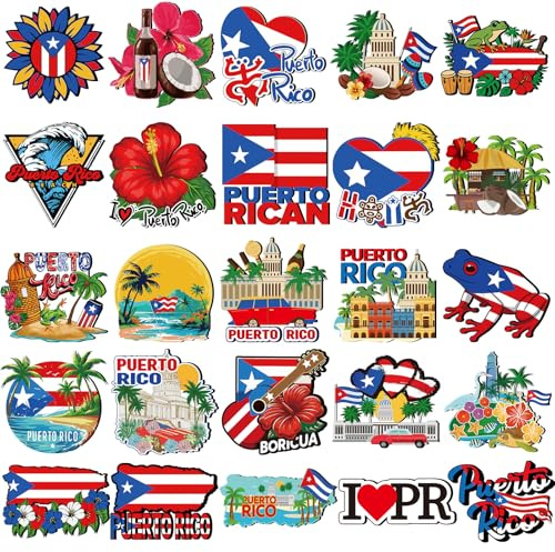 Fabbay 25 Pcs Puerto Rico Fridge Magnet Magnetic Refrigerator Stickers Puerto Rico Souvenirs Gifts Refrigerator Magnets for Fridge Laptop Locker Home Decoration Accessories